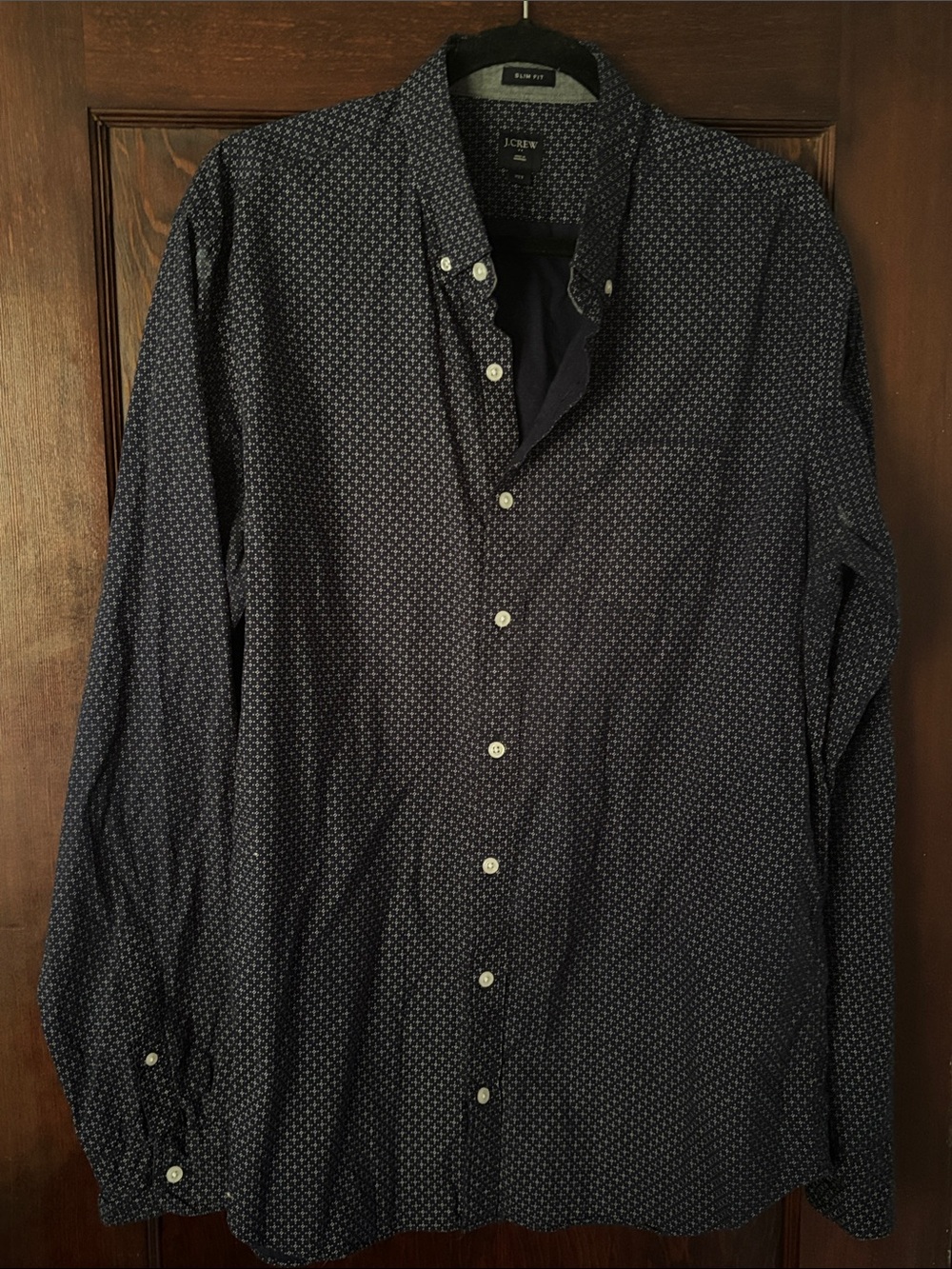 J. Crew Men's Slim Fit Navy Button-Down with Tiny White Microprint